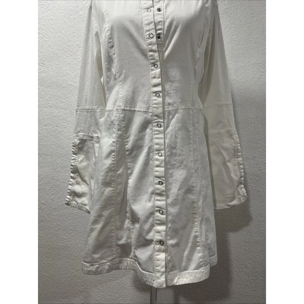 Free People Dress Womens Large White Thea Mini Snap Shirt Dress‎ Open Tunic - Picture 2 of 16